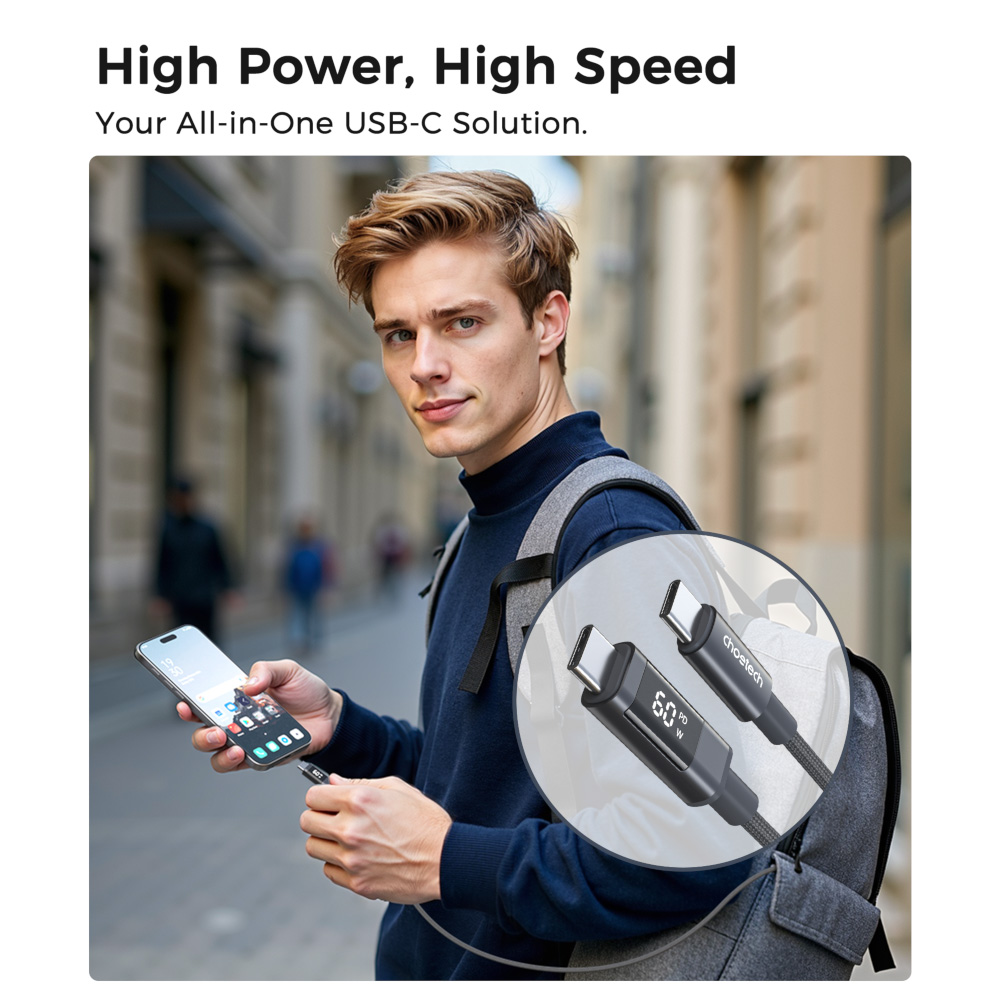 Кабель CHOETECH XCC-1068 USB-C to USB-C PD60W 1.2м Gray (XCC-1068-GY)