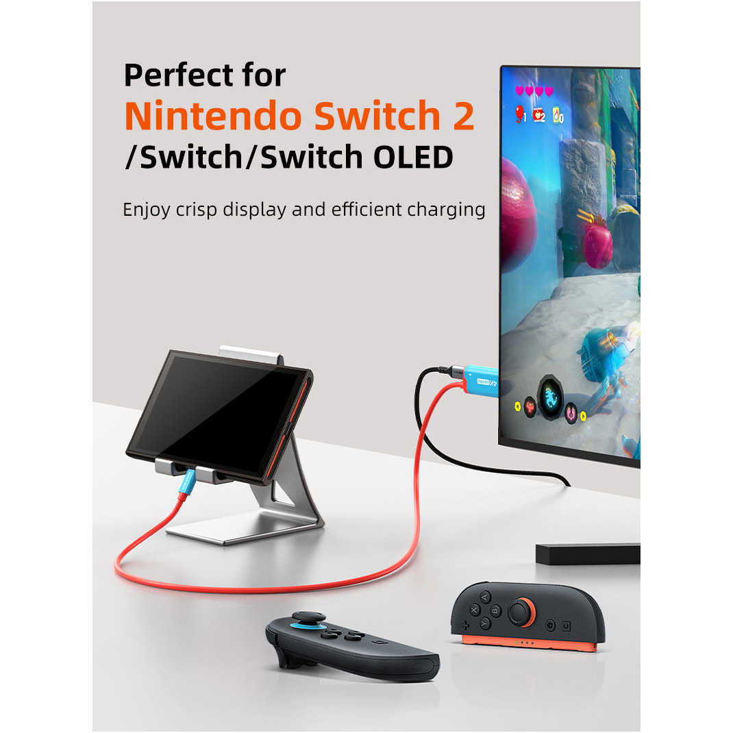 Кабель CABLETIME 4K 144Hz PD 100W USB-C to HDMI/USB-C 2м Black/Red (CC26L)