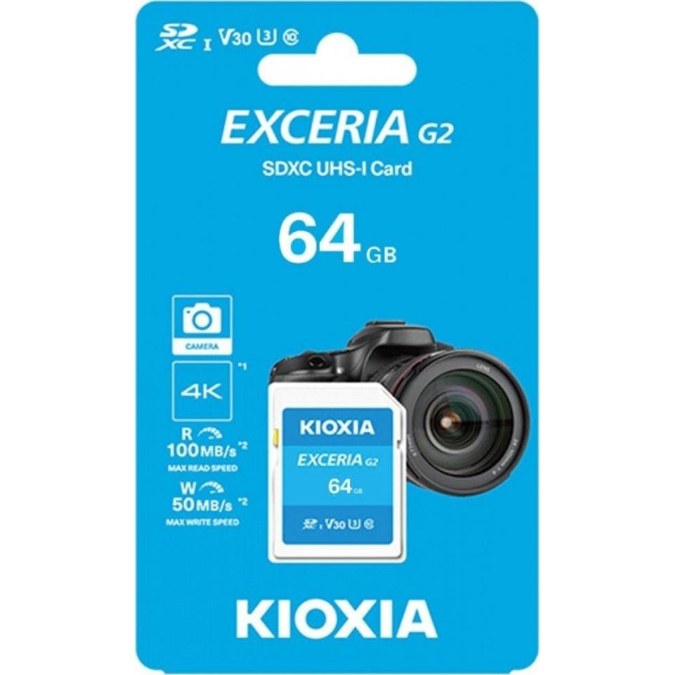 Карта пам'яті KIOXIA (Toshiba) SDXC Exceria G2 64GB UHS-I U3 V30 Class 10 (LNEX2L064GG4)