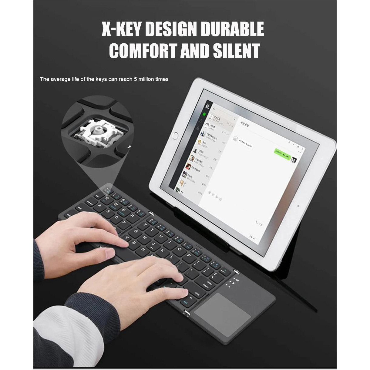 Клавіатура бездротова VOLTRONIC B033, складана з тачпадом, Gray