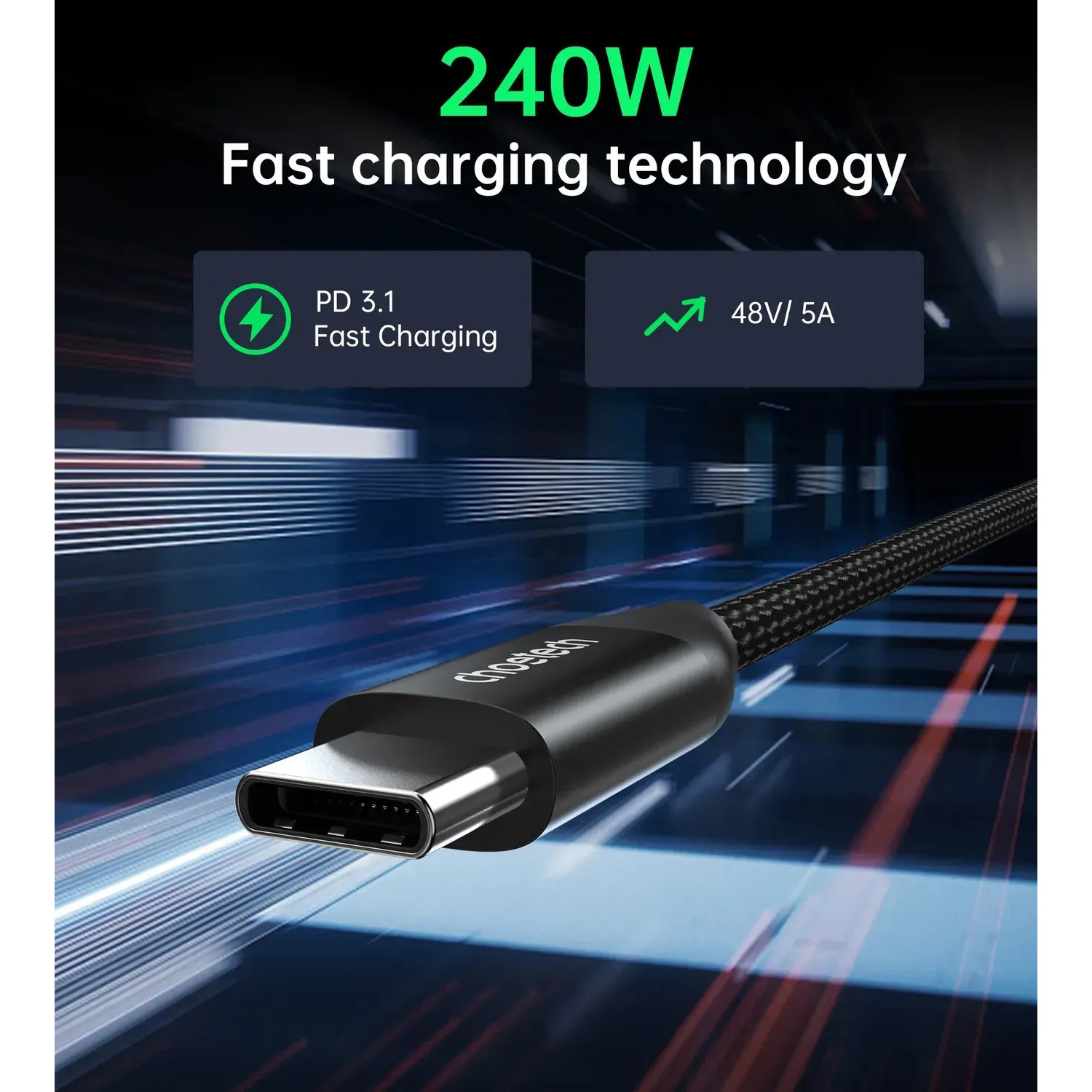 Комплект з 2 кабелів CHOETECH XCC-1060 USB-C to USB-C PD3.1 240W 1m/2m Black