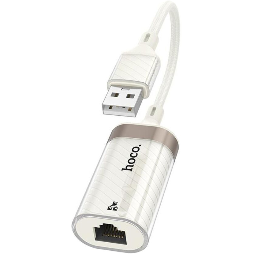 Мережевий адаптер HOCO UA41 Crystal USB OTG Ethernet Adapter White/Gold