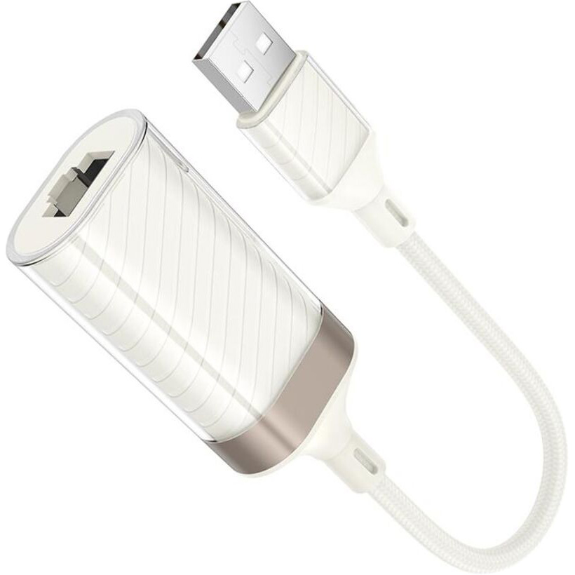 Мережевий адаптер HOCO UA41 Crystal USB OTG Ethernet Adapter White/Gold