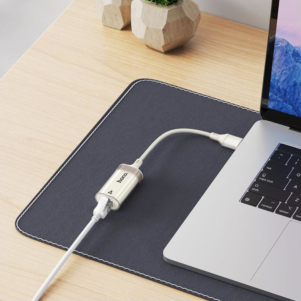 Мережевий адаптер HOCO UA41 Crystal USB OTG Ethernet Adapter White/Gold