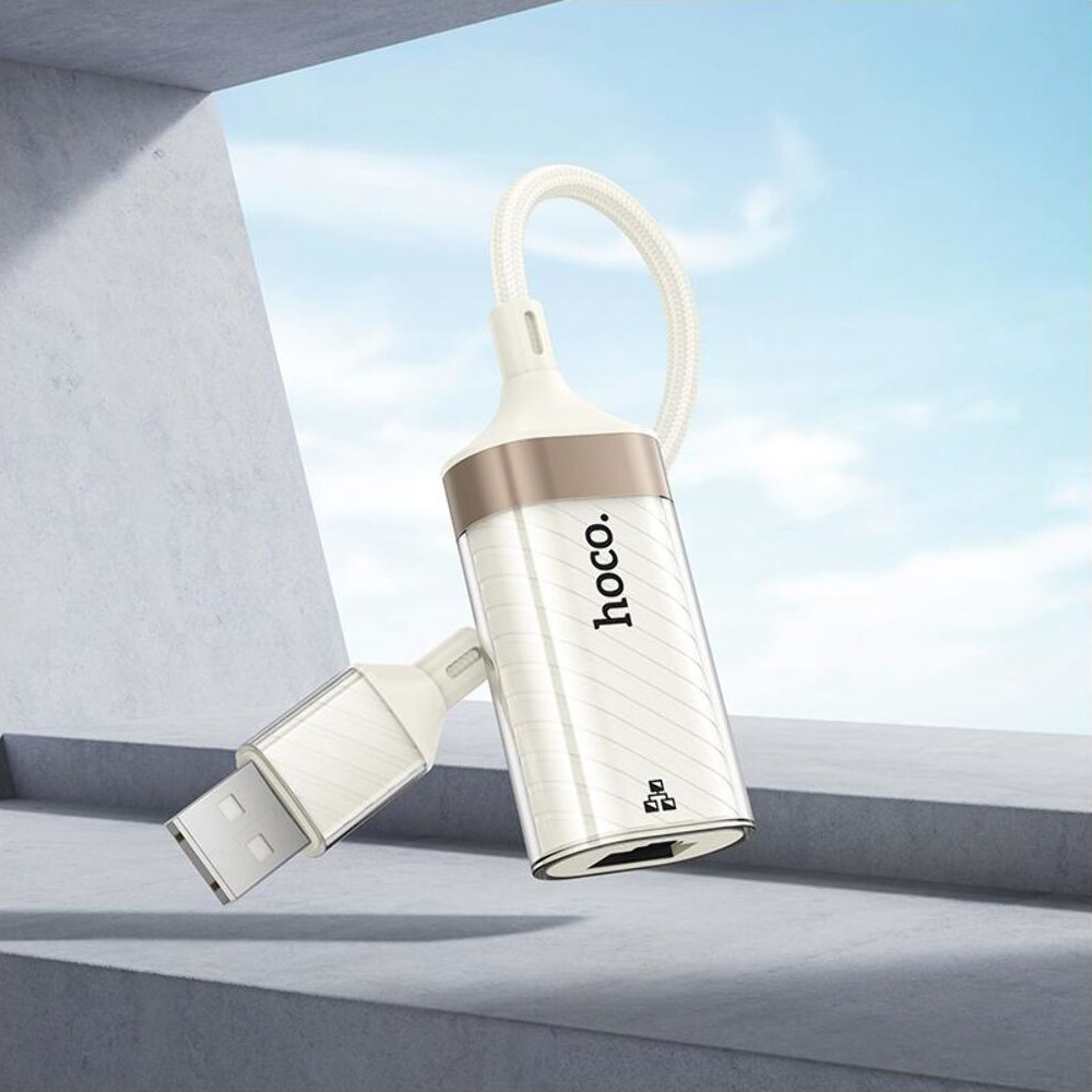 Мережевий адаптер HOCO UA41 Crystal USB OTG Ethernet Adapter White/Gold
