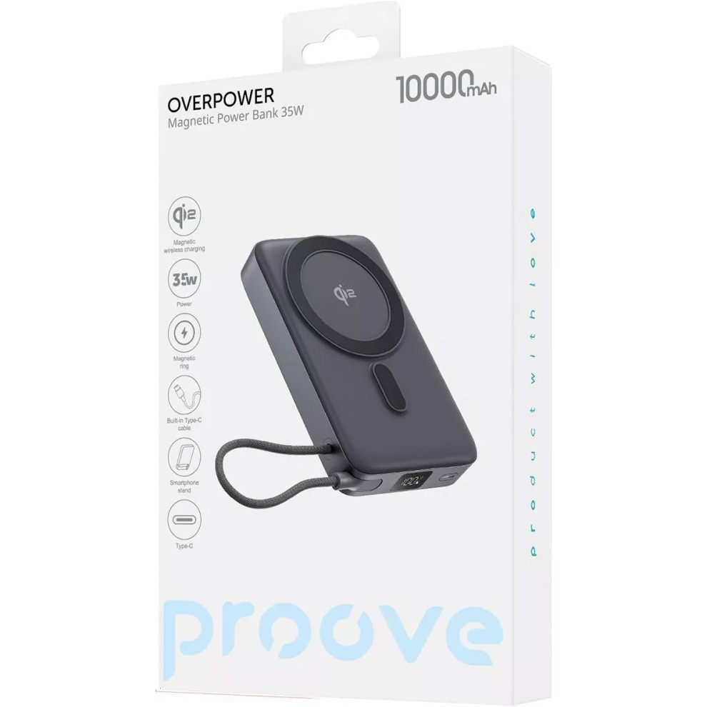 Повербанк з бездротовою зарядкою PROOVE OverPower 35W 10000mAh Gray