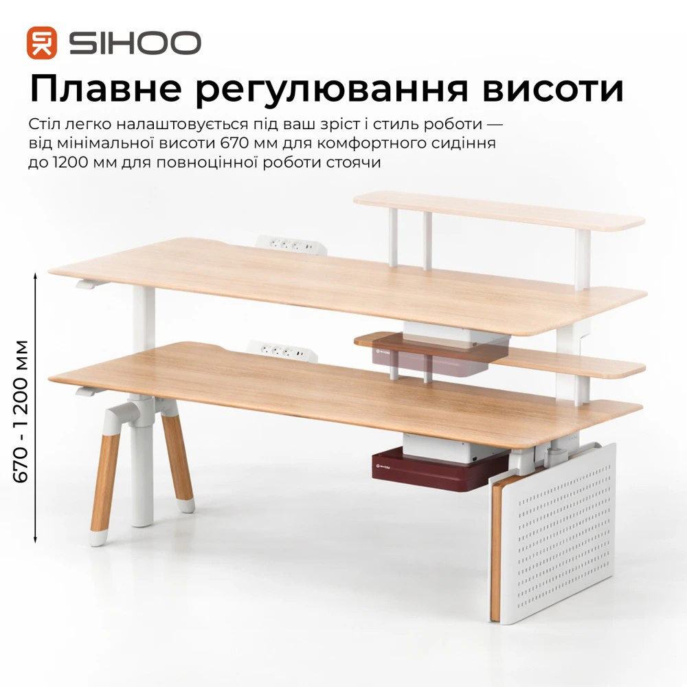 Компьютерный стол с электрорегулировкой высоты SIHOO D07 1.6m Maple/White