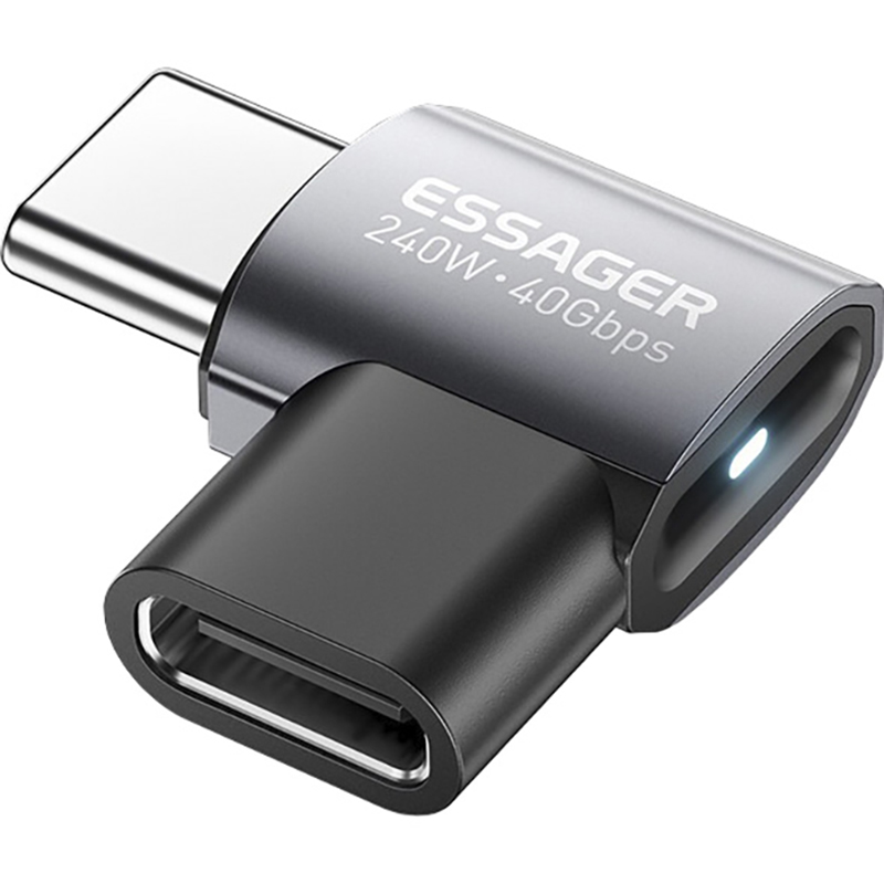 Адаптер OTG ESSAGER USB 4.0 Type-C Female to Male 7-Shaped 240W Gray (EOTG7-YH0G-P)