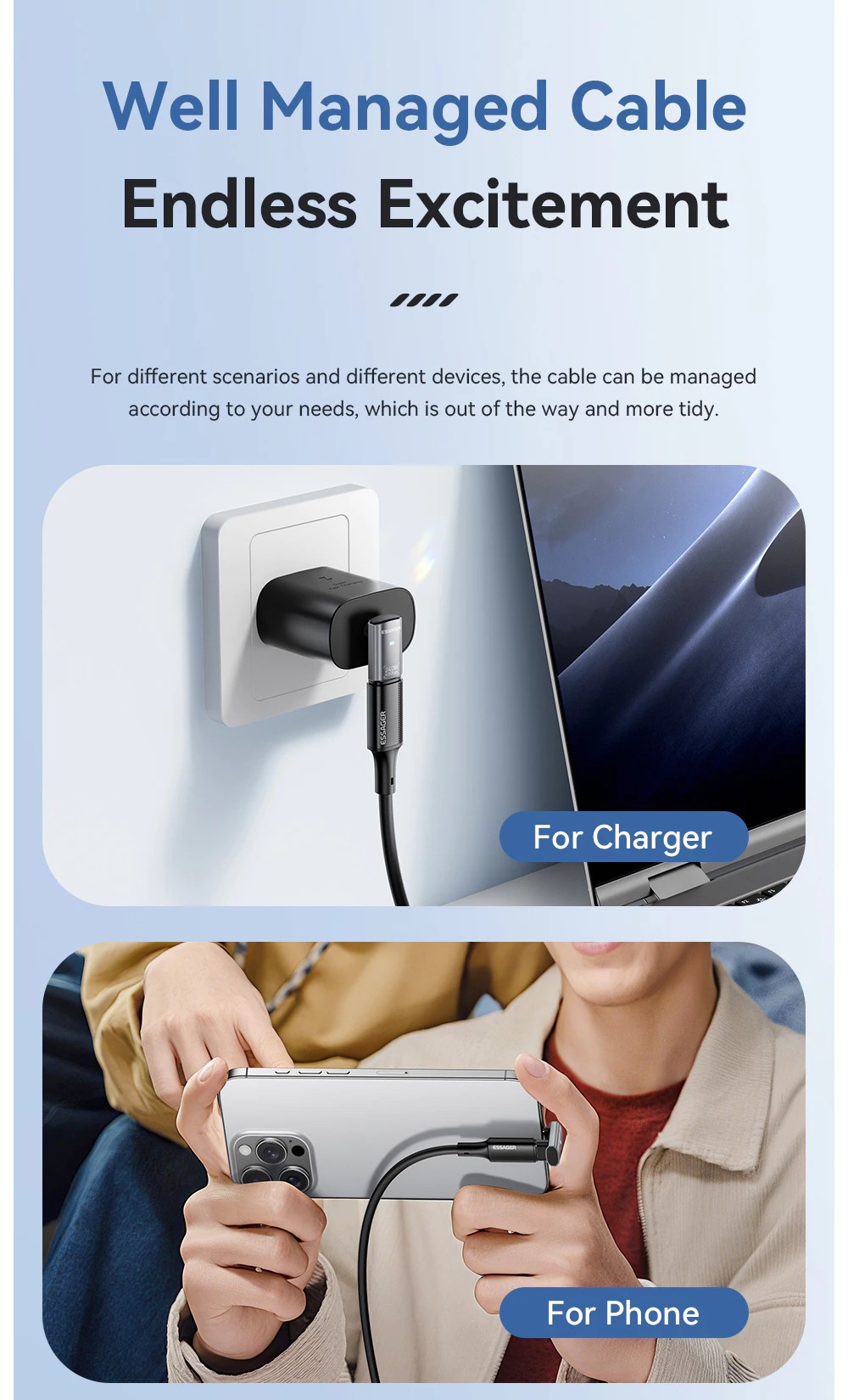 Адаптер OTG ESSAGER USB 4.0 Type-C Female to Male 7-Shaped 240W Gray (EOTG7-YH0G-P)