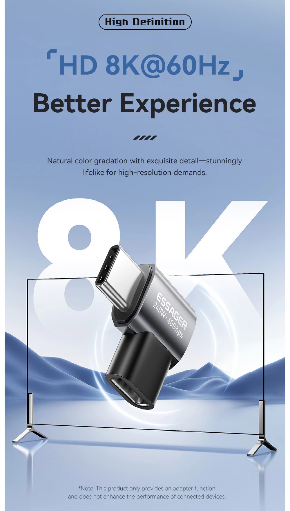 Адаптер OTG ESSAGER USB 4.0 Type-C Female to Male 7-Shaped 240W Gray (EOTG7-YH0G-P)