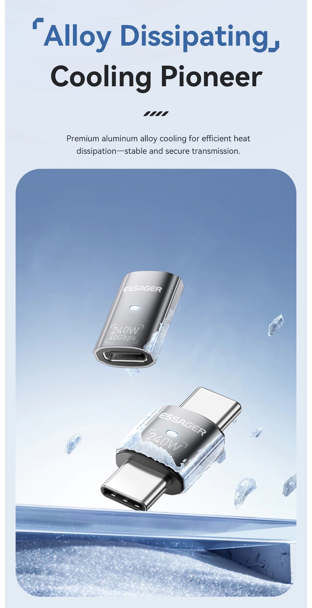 Адаптер OTG ESSAGER USB 4.0 Type-C Female to Male 7-Shaped 240W Gray (EOTG7-YH0G-P)