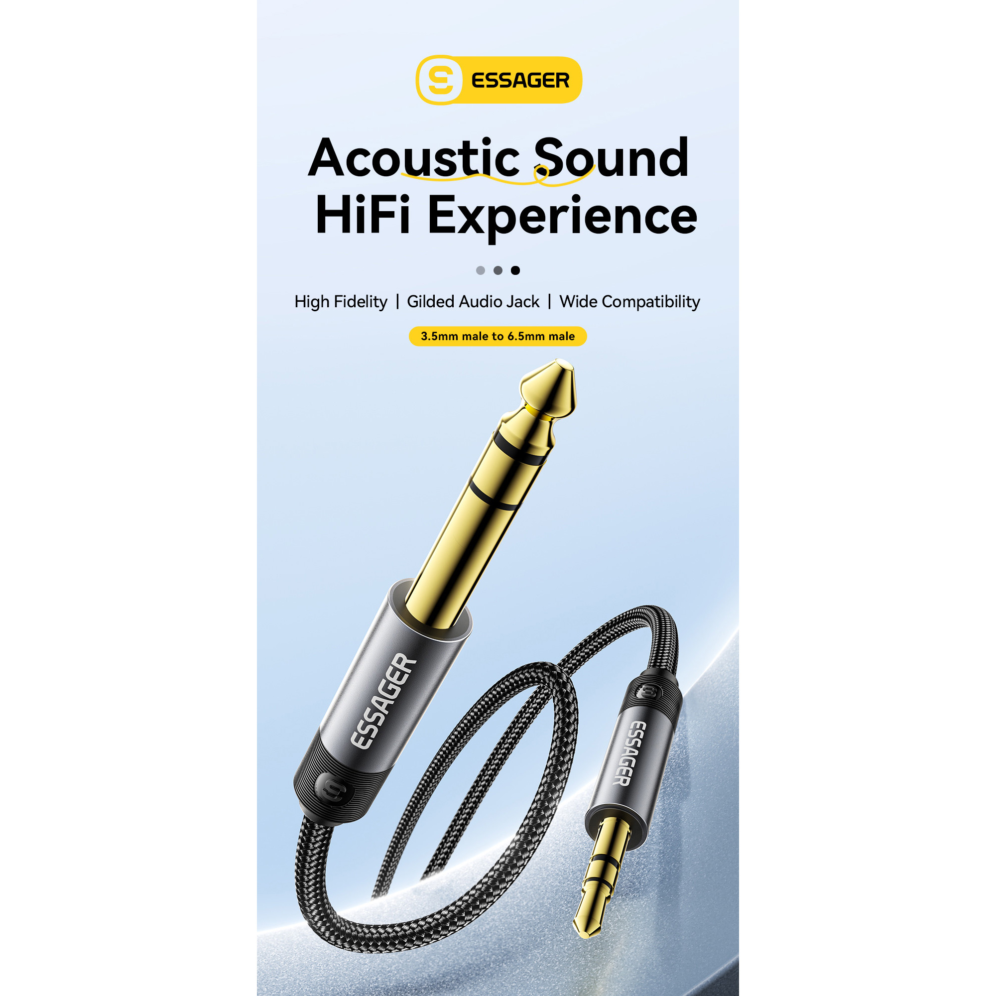 Кабель ESSAGER AUX mini-jack 3.5 mm - jack 6.35 mm 1.2м Gray