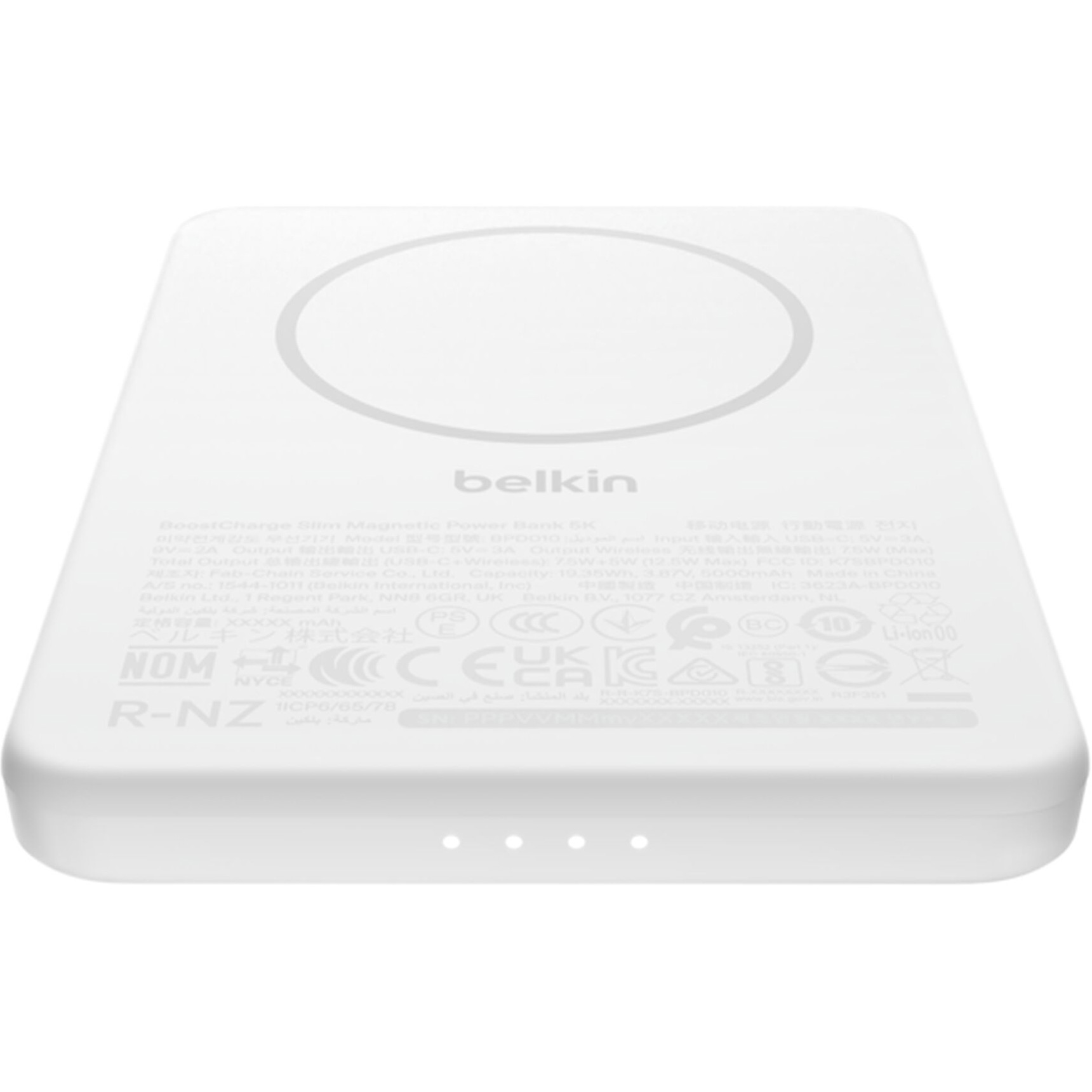 Повербанк с беспроводной зарядкой BELKIN BoostCharge Slim Magnetic Power Bank 5K 15W 5000mAh White (BPD010HQWH)