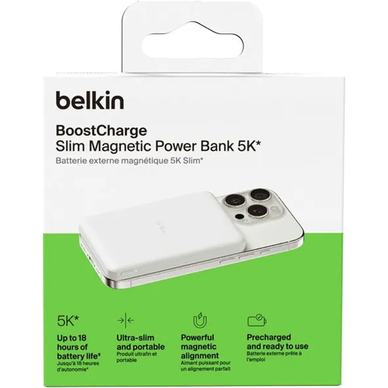 Повербанк с беспроводной зарядкой BELKIN BoostCharge Slim Magnetic Power Bank 5K 15W 5000mAh White (BPD010HQWH)