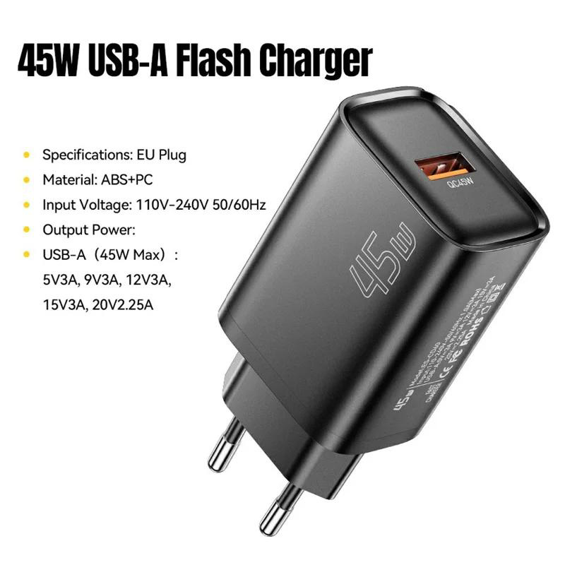 Зарядний пристрій ESSAGER Flash Charger 45W USB-A Black (ECT45W-RPB01-Z)
