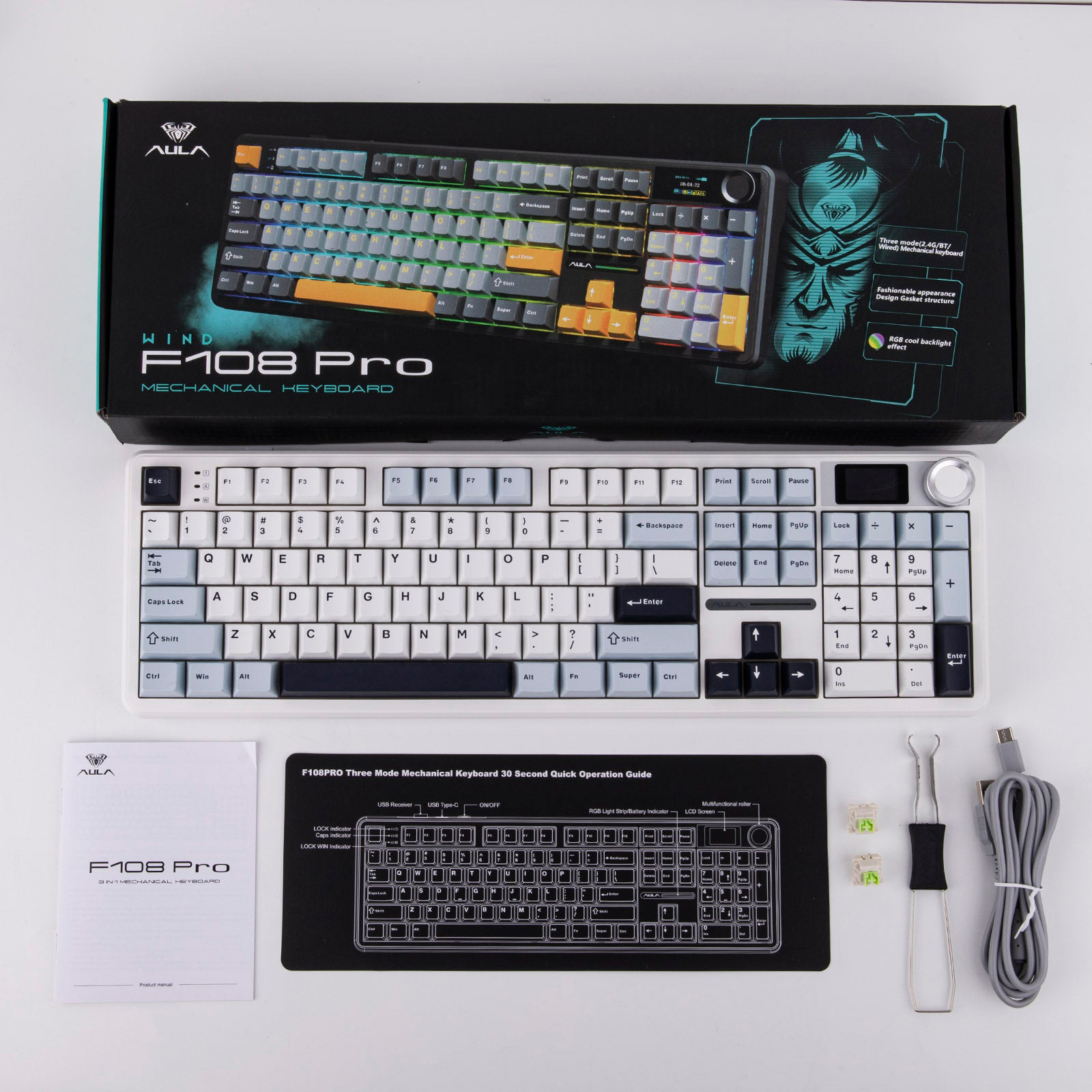 Клавіатура бездротова AULA F108 Pro White (6978080501318)