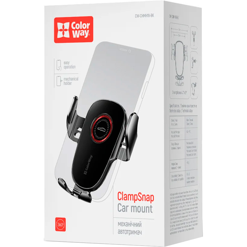 Автотримач для смартфона COLORWAY ClampSnap Holder (CW-CHMH19-BK)
