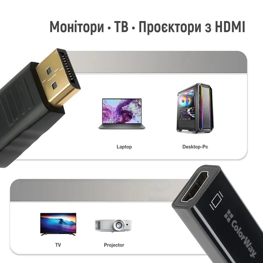 Адаптер COLORWAY DisplayPort - HDMI Black