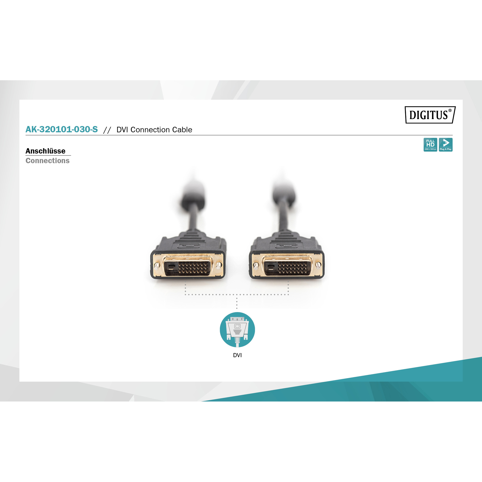 Кабель DIGITUS DVI Connection Cable DVI 3м Black (AK-320101-030-S)