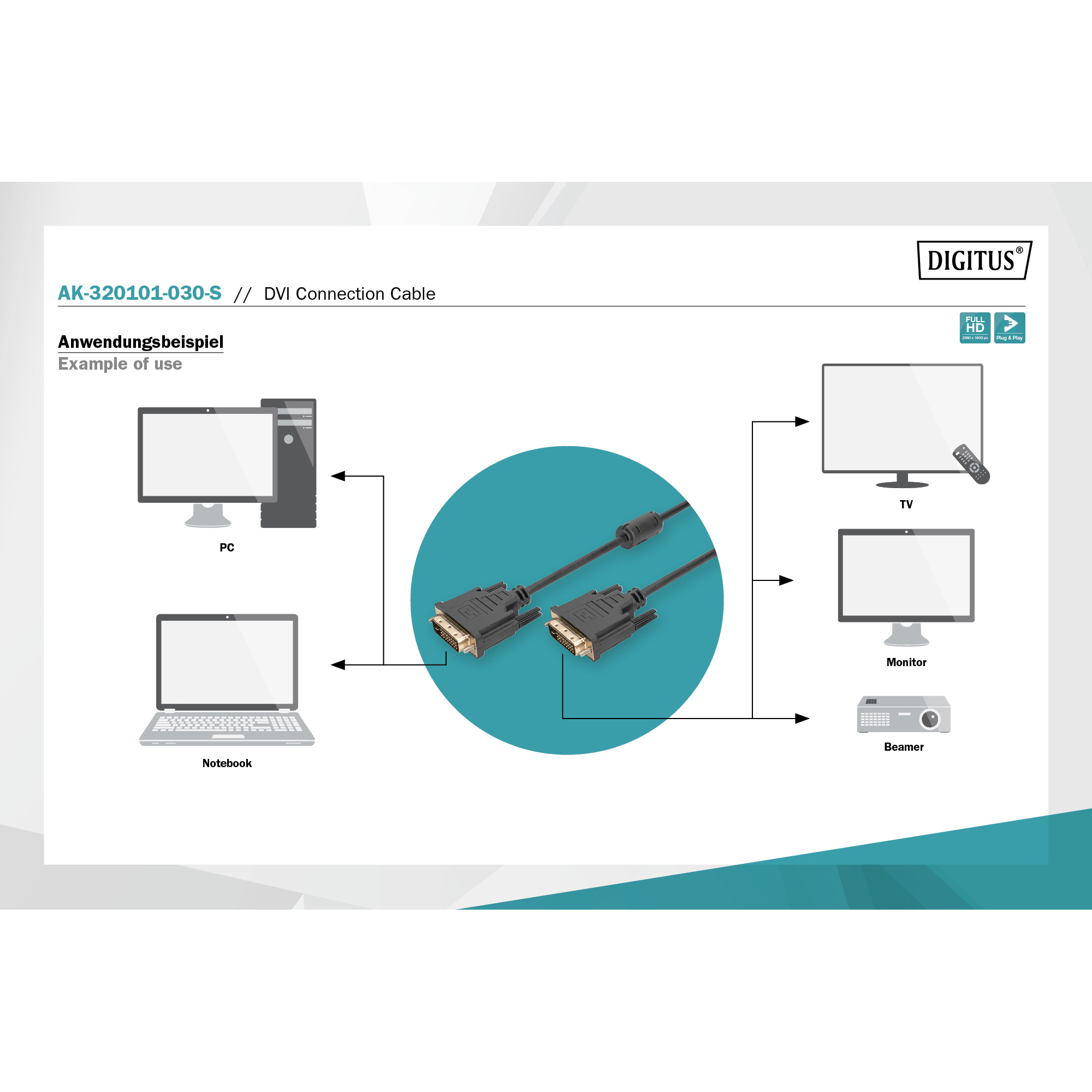 Кабель DIGITUS DVI Connection Cable DVI 3м Black (AK-320101-030-S)