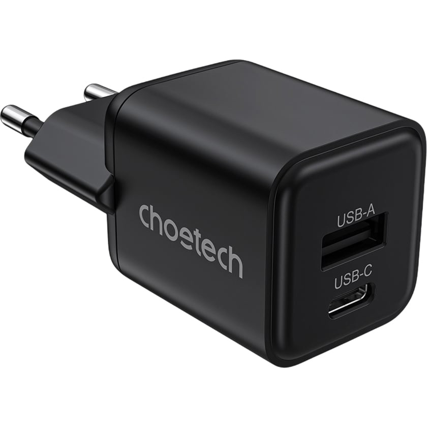 Зарядний пристрій CHOETECH PD5012 30W 1xUSB-C,1xUSB-A PD3.0, QC3.0 GAN Wall Charger Black