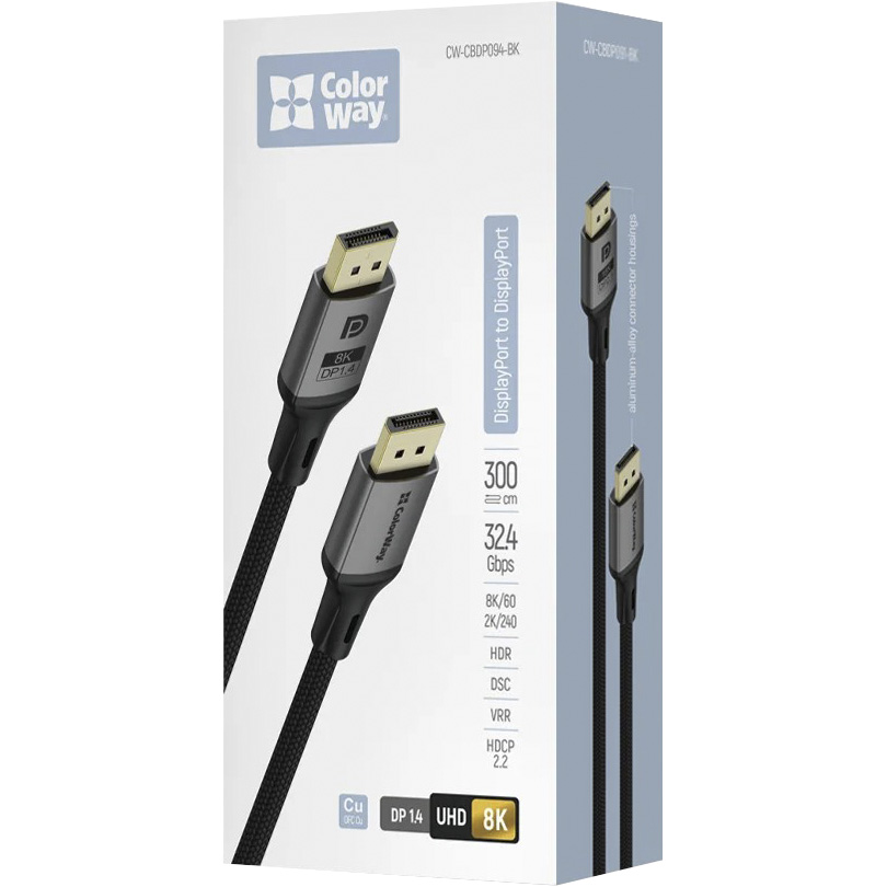 Кабель COLORWAY 8K 60Hz DisplayPort 3м Black (CW-CBDP094-BK)