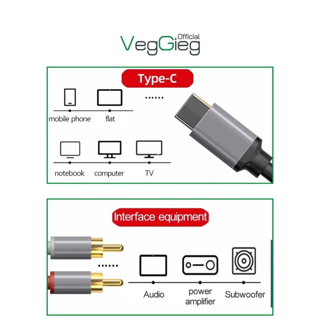 Кабель VEGGIEG V-A621 USB-C - 2xRCA 1.5м Black