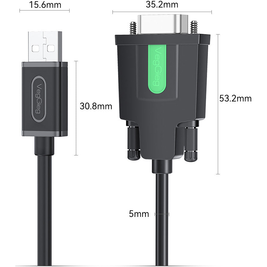 Кабель VEGGIEG V-U401 USB to RS-232 1.5м Black