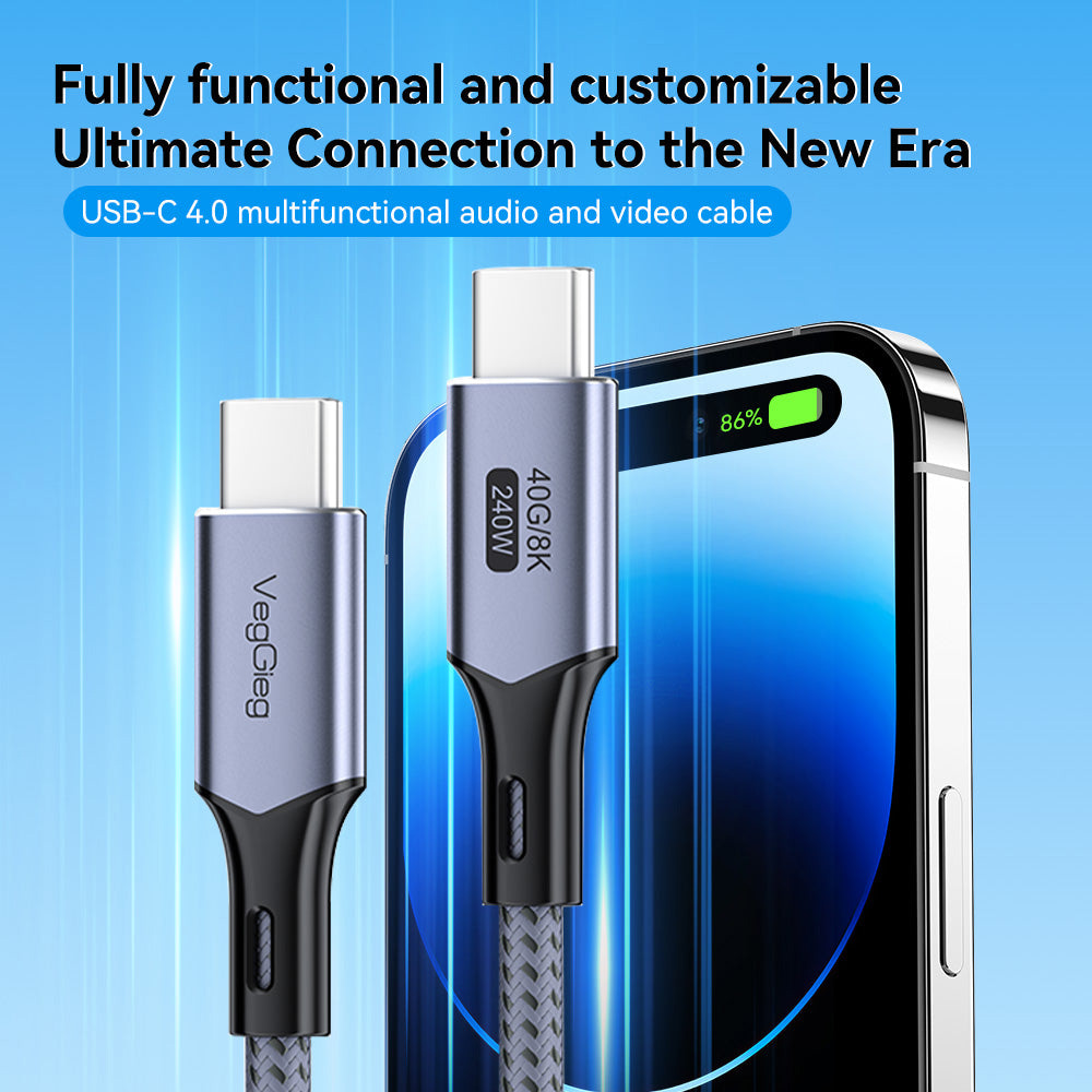 Кабель VEGGIEG V-U410 USB4 Type-C to Type-C PD 240W 2м Gray