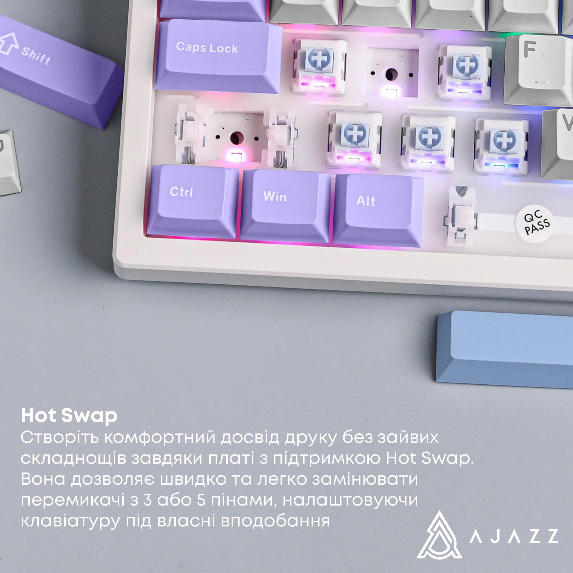 Клавіатура бездротова AJAZZ AK980 V2 Maillard Switch Purple/White/Blue