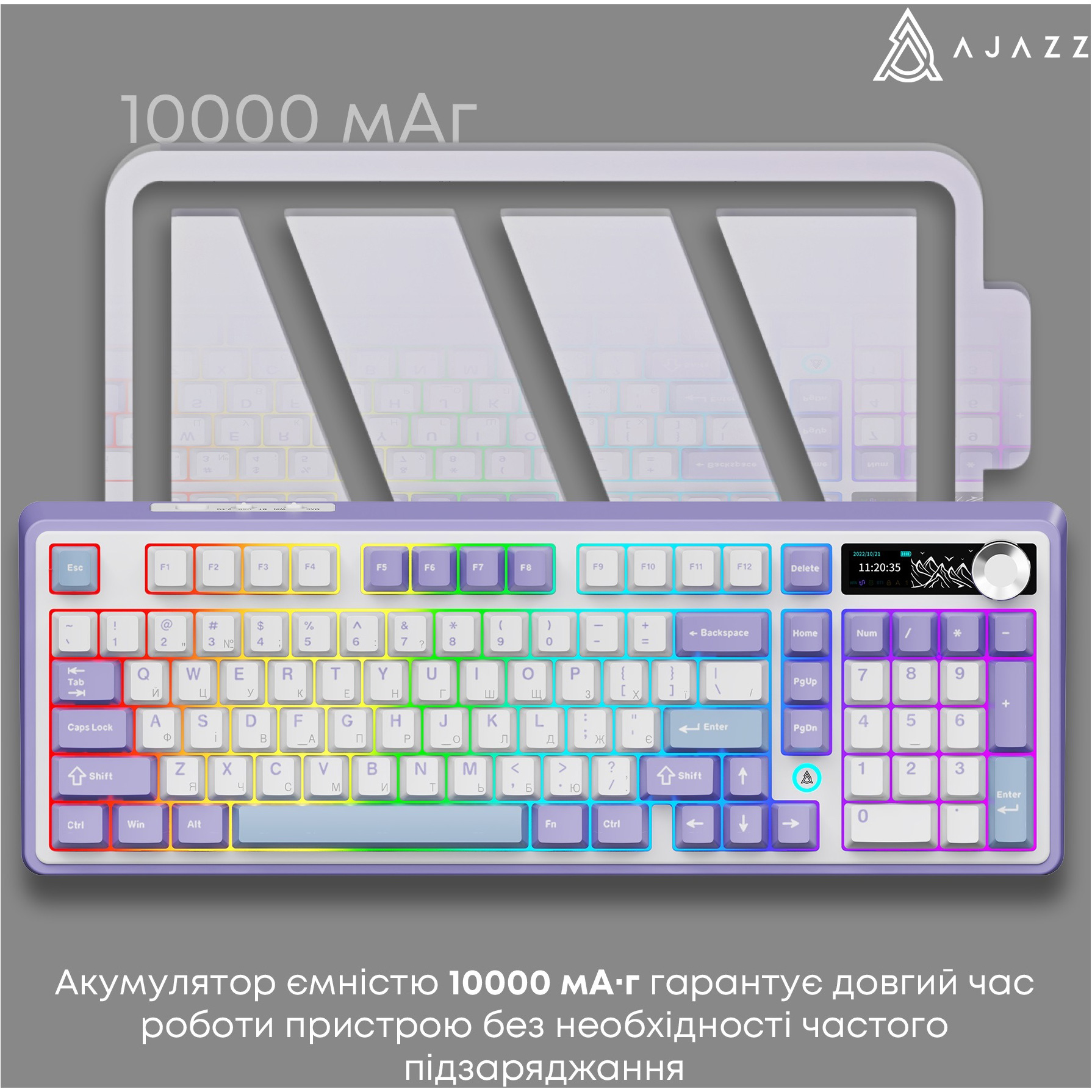 Клавіатура бездротова AJAZZ AK980 V2 Maillard Switch Purple/White/Blue