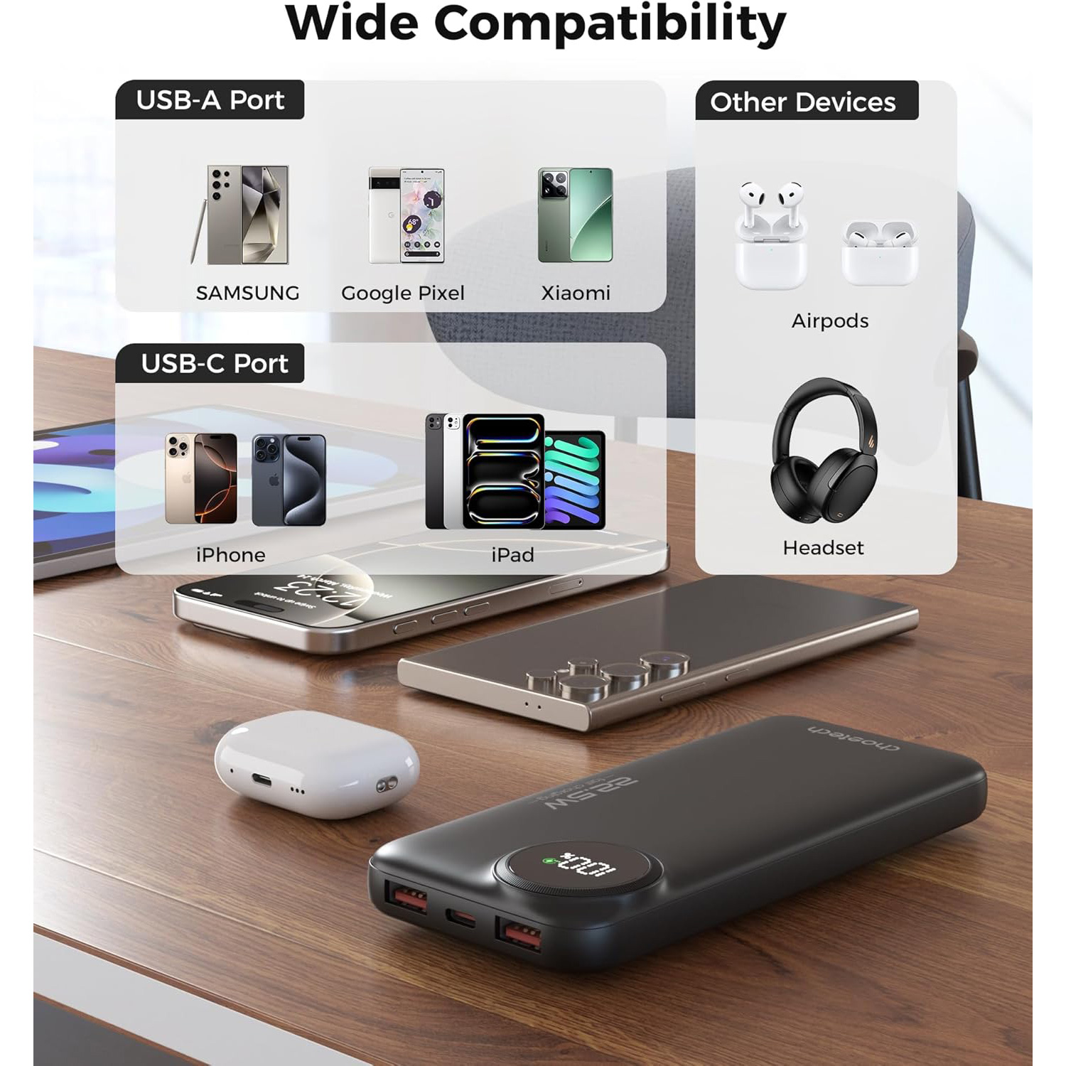 Повербанк CHOETECH B791 22.5W 1xUSB-C, 2xUSB-A PD3.0, QC3.0 10000mAh Black