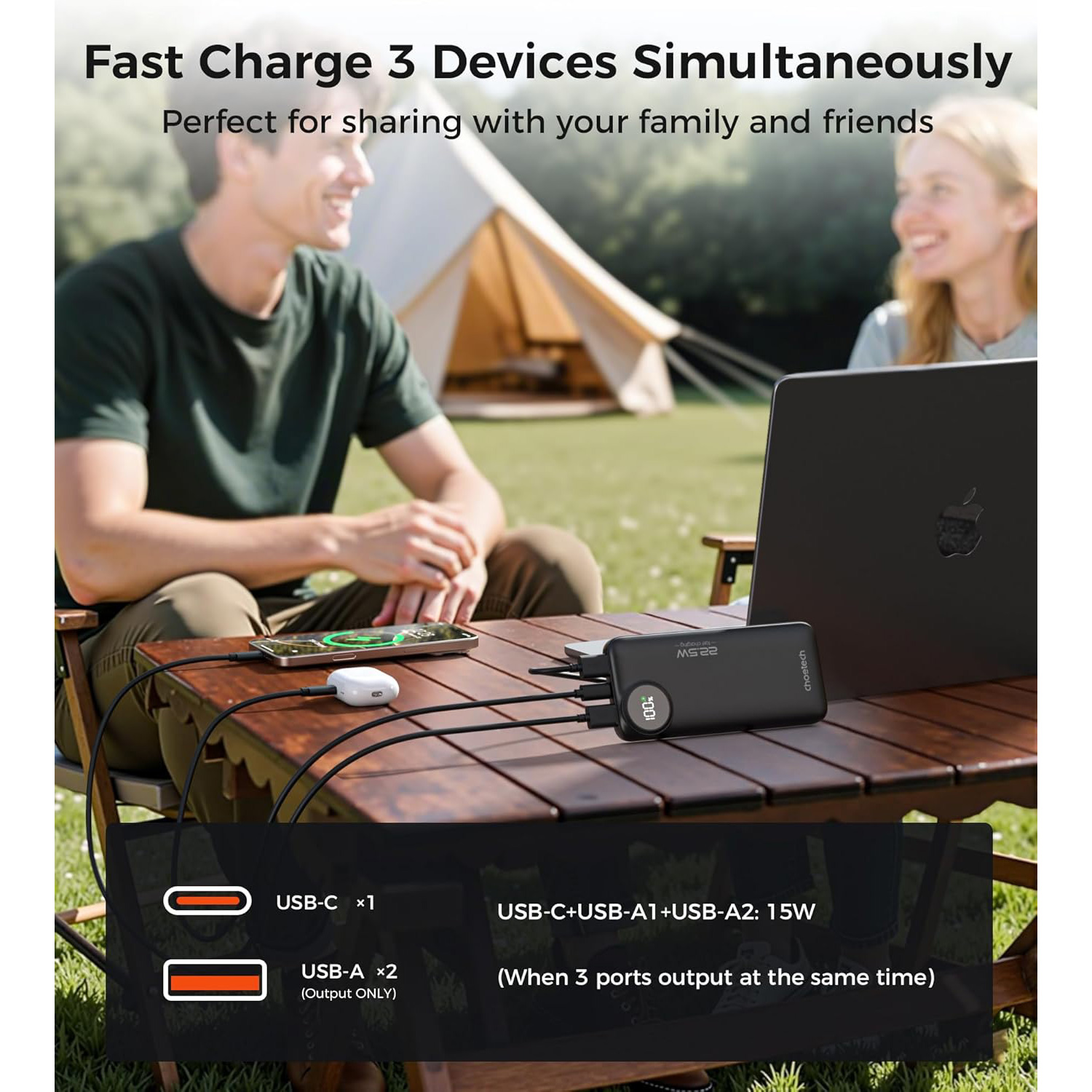 Повербанк CHOETECH B791 22.5W 1xUSB-C, 2xUSB-A PD3.0, QC3.0 10000mAh Black