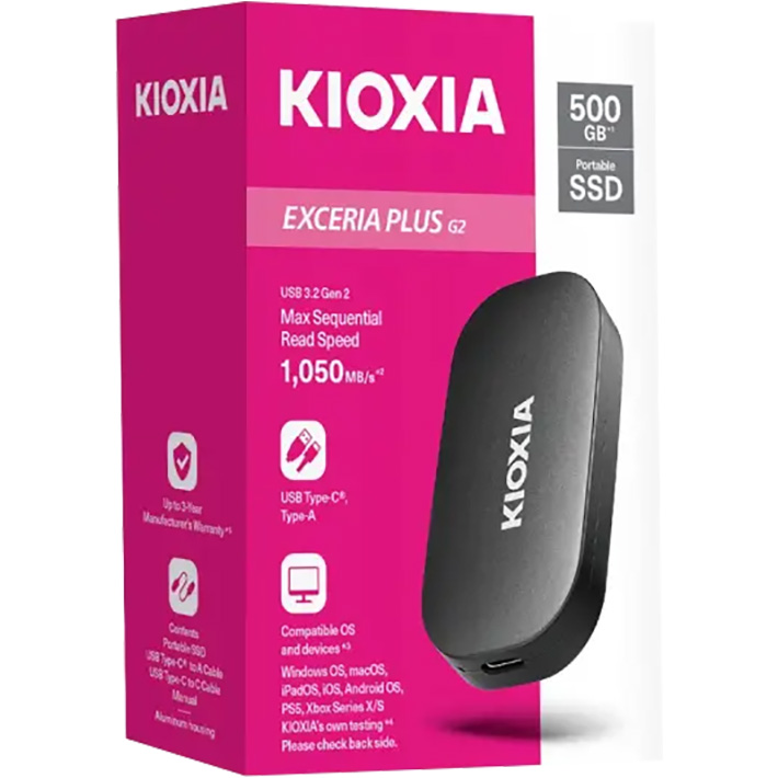 Портативный SSD диск KIOXIA (Toshiba) Exceria Plus G2 500GB USB3.2 Gen2 (LXD20K500GG8)
