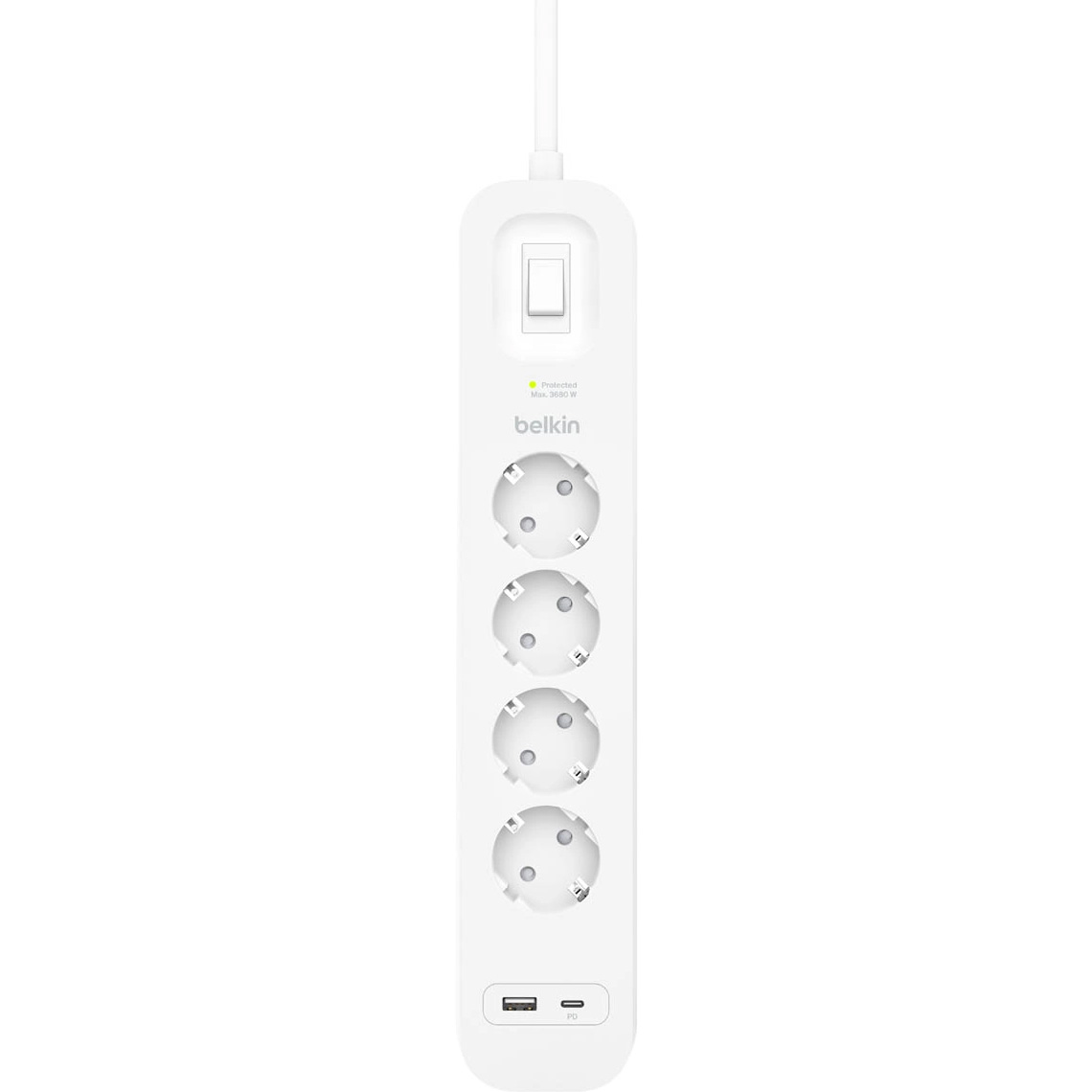 Мережевий фільтр BELKIN Connect White, 4 розетки, 1xUSB-C, 1xUSB, 2м (SRB001VF2M-V2)