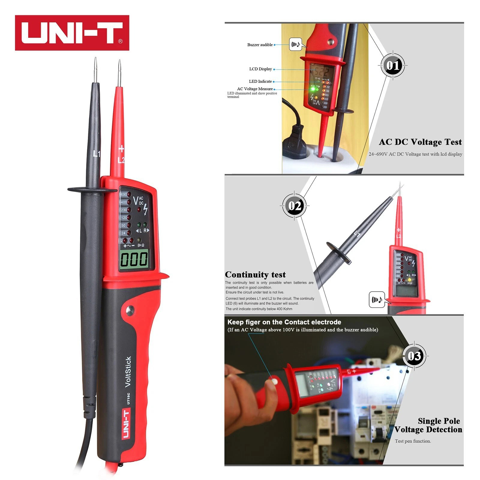 Тестер напруги UNI-T UT15C 12-690V 275mm