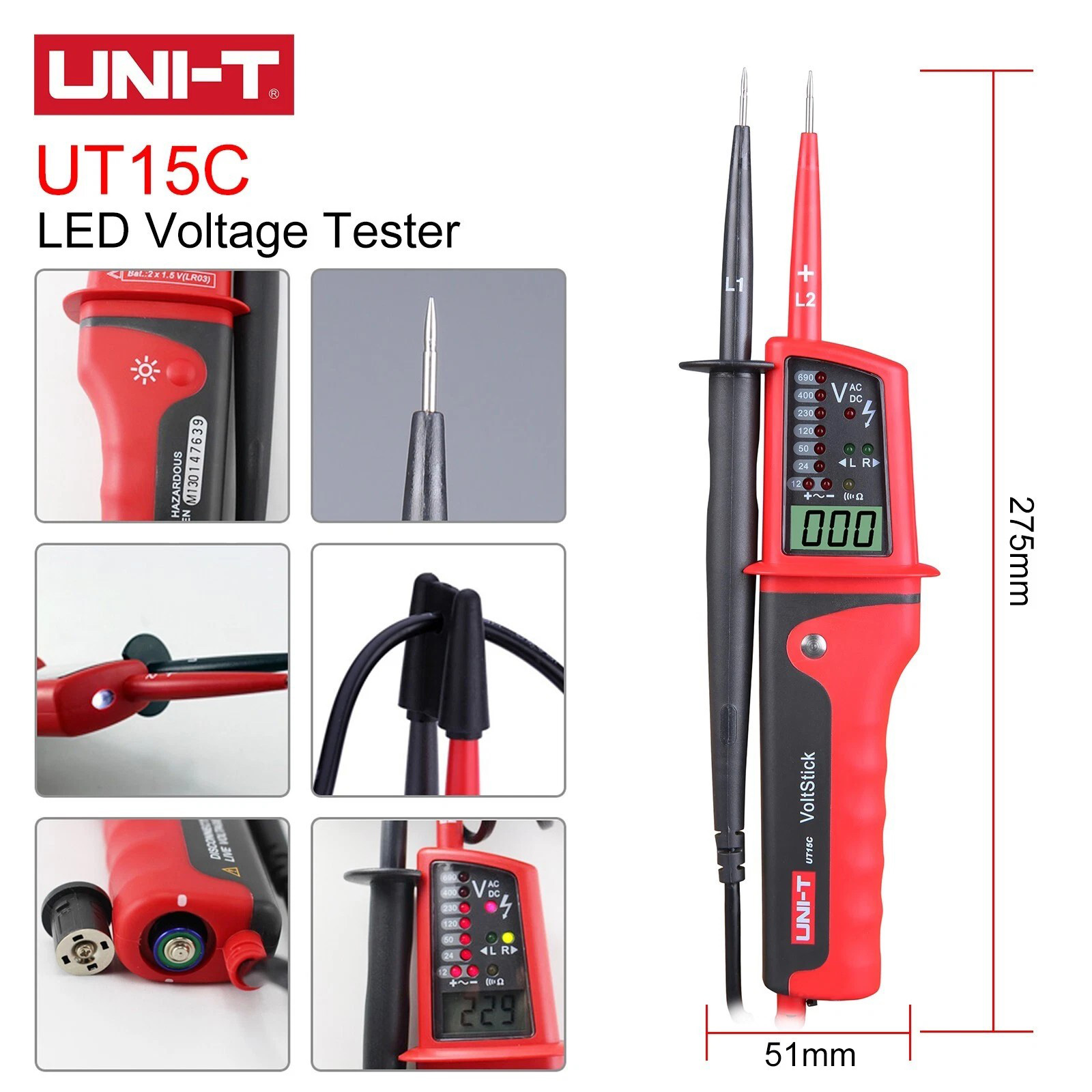 Тестер напруги UNI-T UT15C 12-690V 275mm