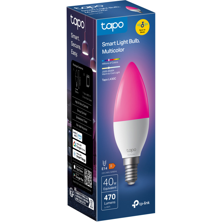 Розумна лампа TP-LINK TAPO Tapo L430C Smart Wi-Fi Light Bulb, Multicolor E14 4.8W 2500-6500K