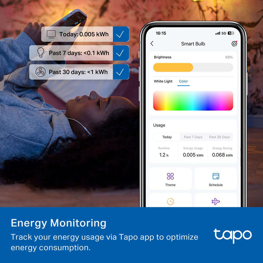 Розумна лампа TP-LINK TAPO Tapo L430C Smart Wi-Fi Light Bulb, Multicolor E14 4.8W 2500-6500K