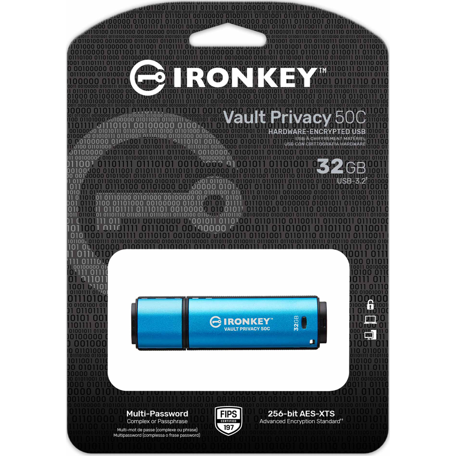Флешка 32GB KINGSTON IronKey Vault Privacy 50 USB 3.2 Type-C Blue (IKVP50C/32GB)