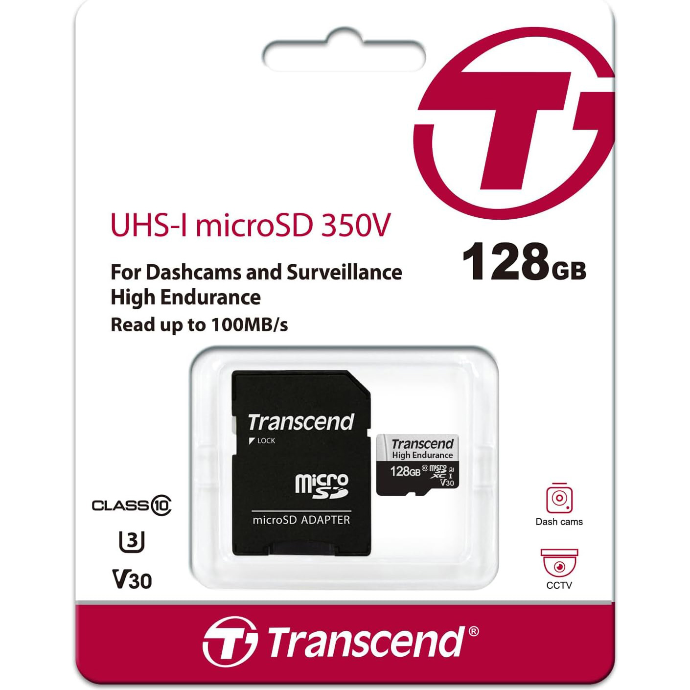 Карта пам'яті TRANSCEND microSDXC High Endurance 350V 128GB UHS-I U3 V30 Class 10 + SD-adapter (TS128GUSD350V)