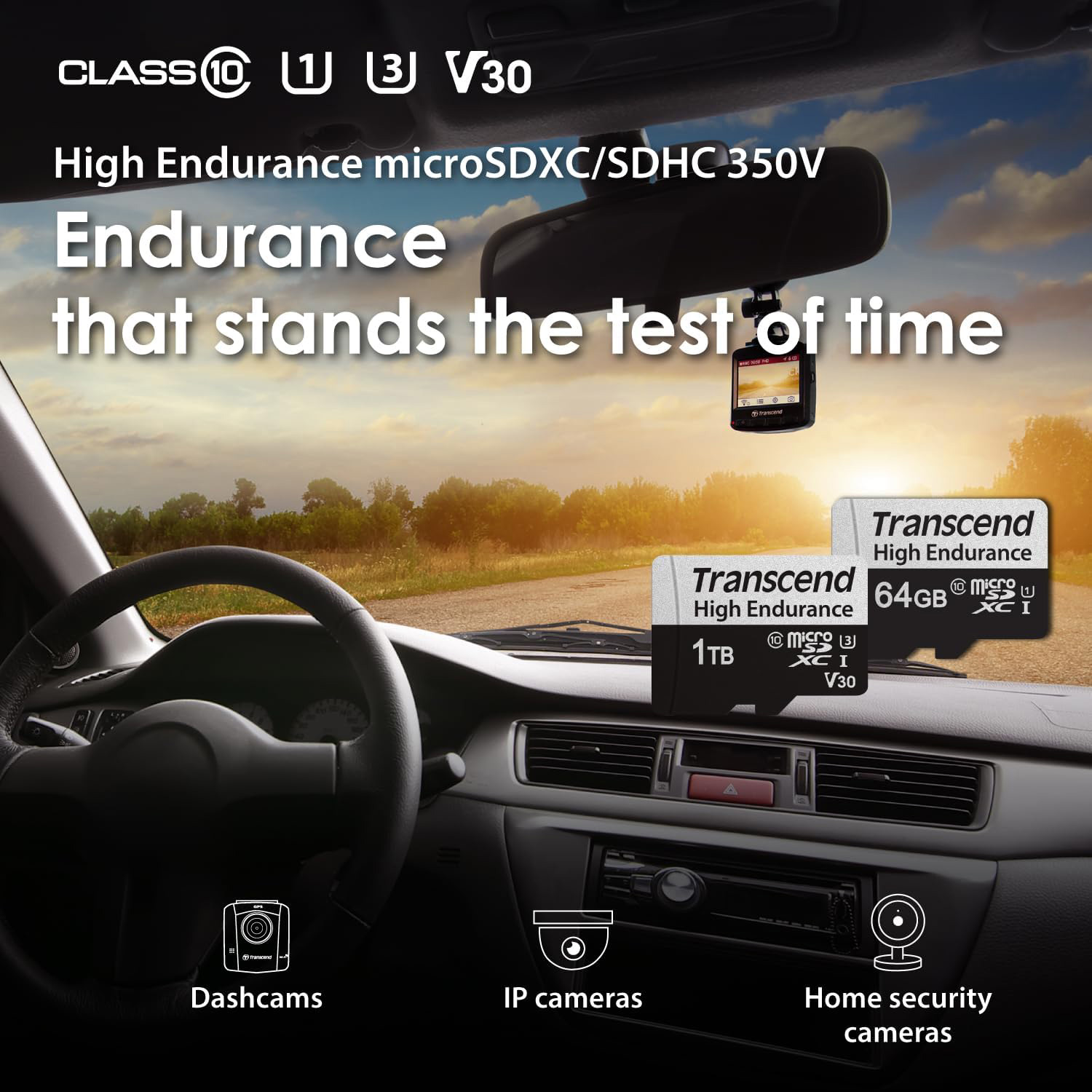 Карта пам'яті TRANSCEND microSDXC High Endurance 350V 64GB UHS-I Class 10 + SD-adapter (TS64GUSD350V)
