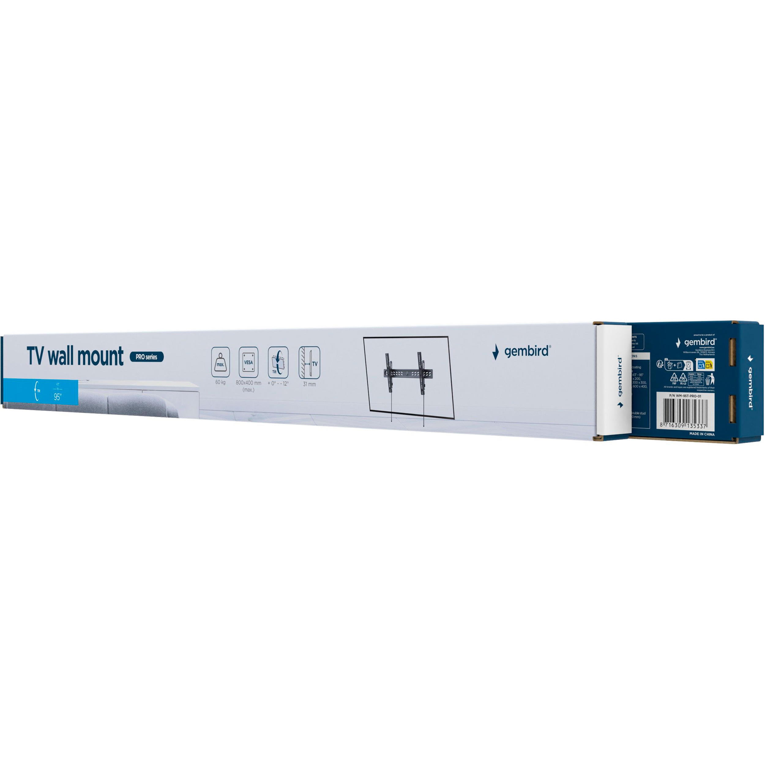 Крепление настенное для ТВ GEMBIRD WM-95T-PRO-01 43"-95" Black