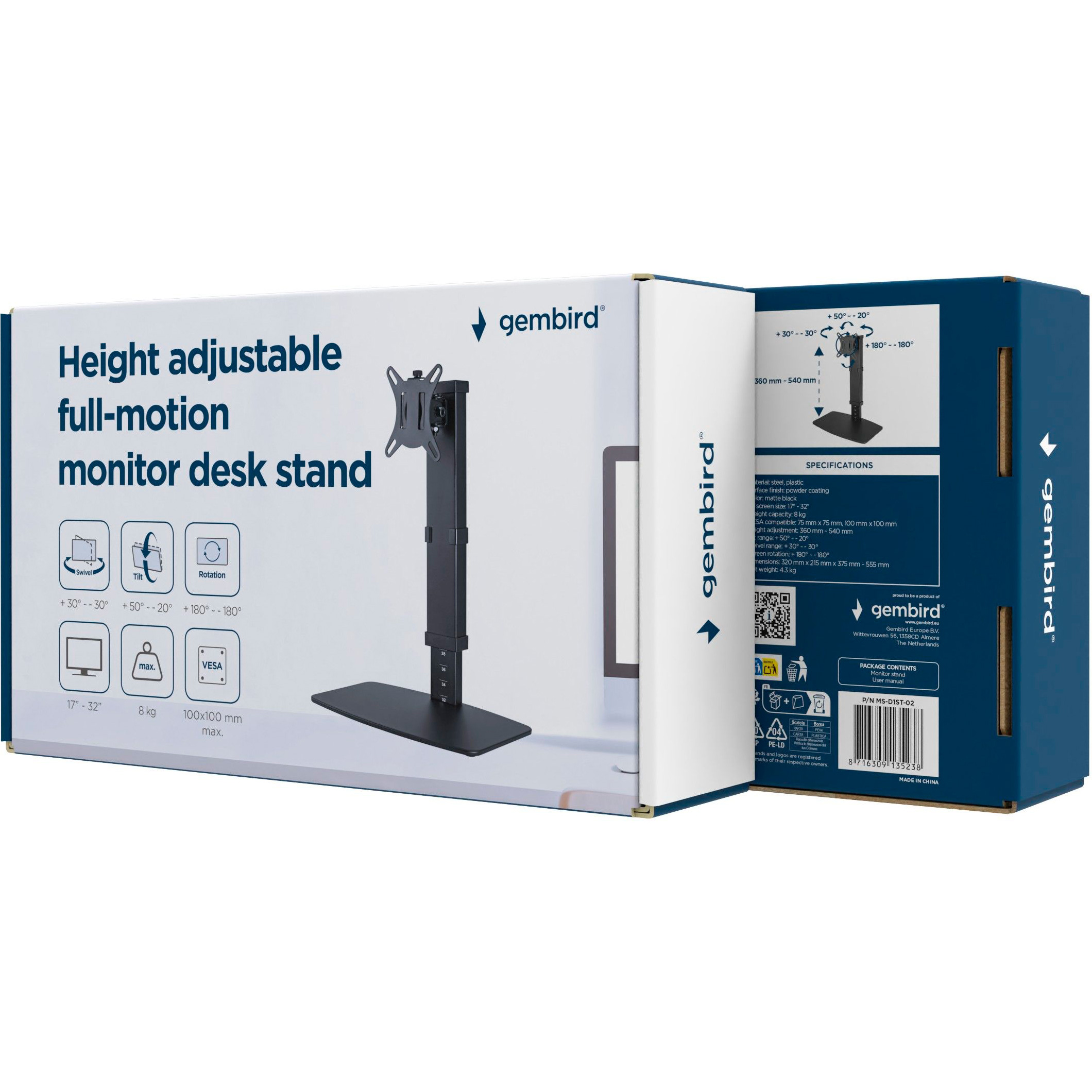 Настольное крепление для монитора GEMBIRD MS-D1ST-02 17"-32" Black