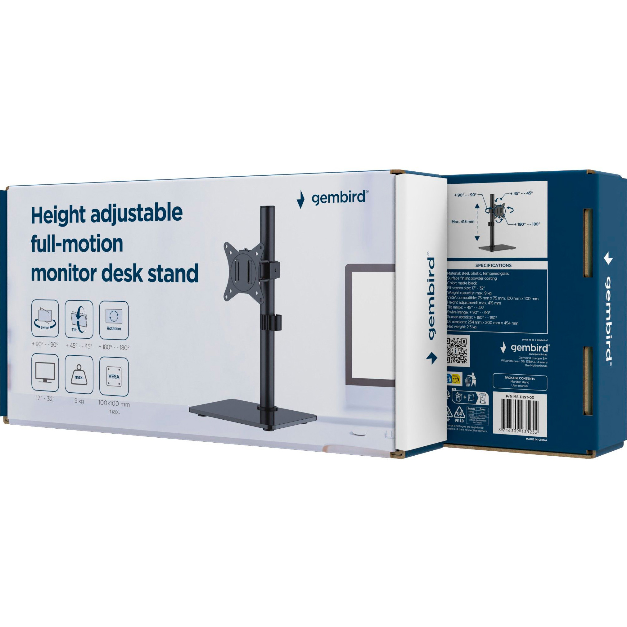 Подставка настольная для ТВ/монитора GEMBIRD MS-D1ST-03 17"-32" Black