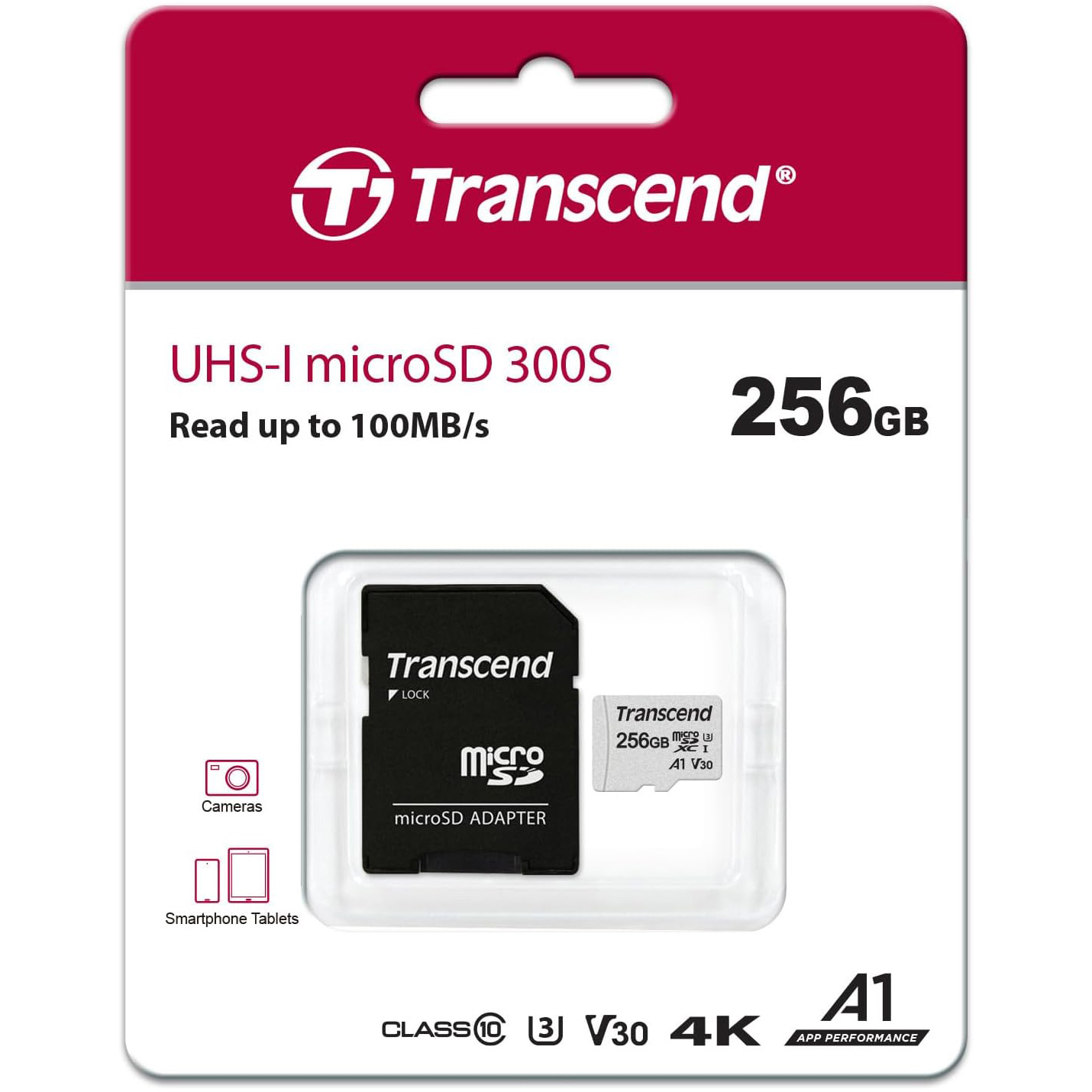 Карта памяти TRANSCEND microSDXC 300S 256GB UHS-I U3 V30 A1 Class 10 + SD-adapter (TS256GUSD300S-A)