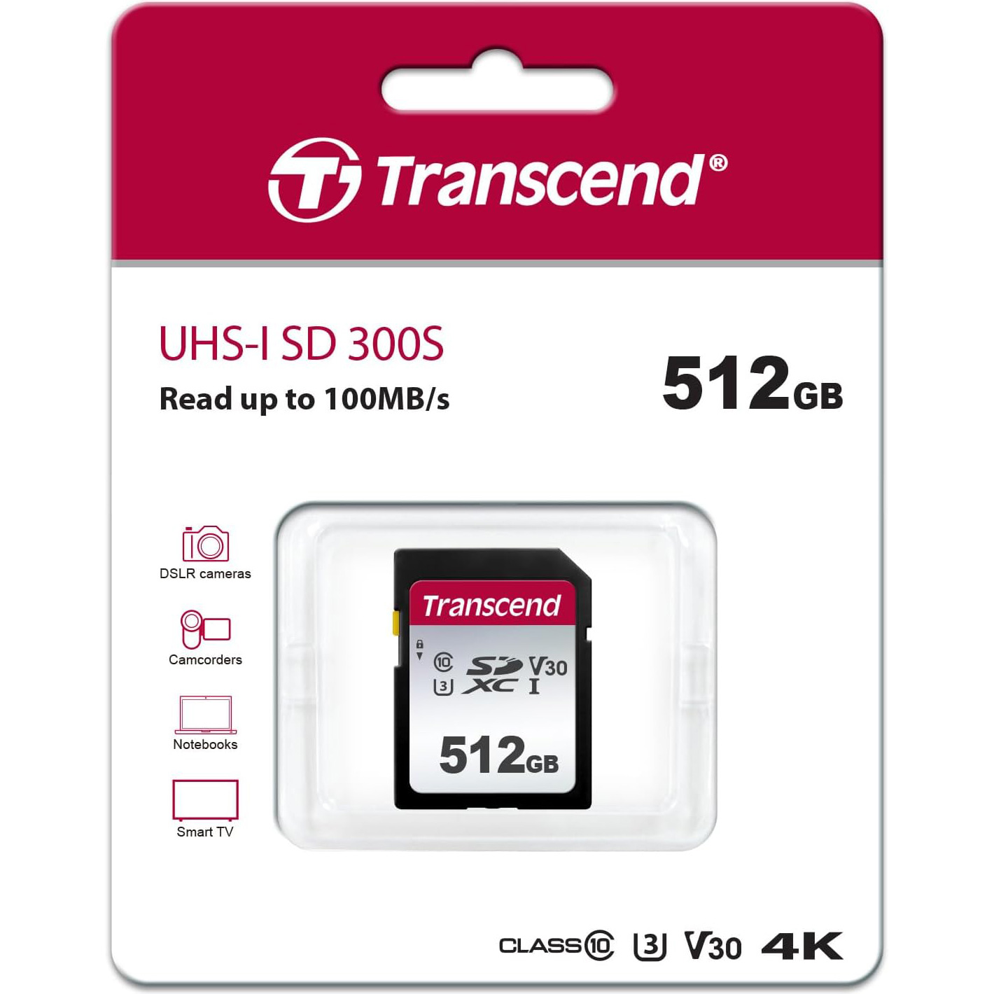 Карта пам'яті TRANSCEND SDXC 300S 512GB UHS-I U3 V30 Class 10 (TS512GSDC300S)