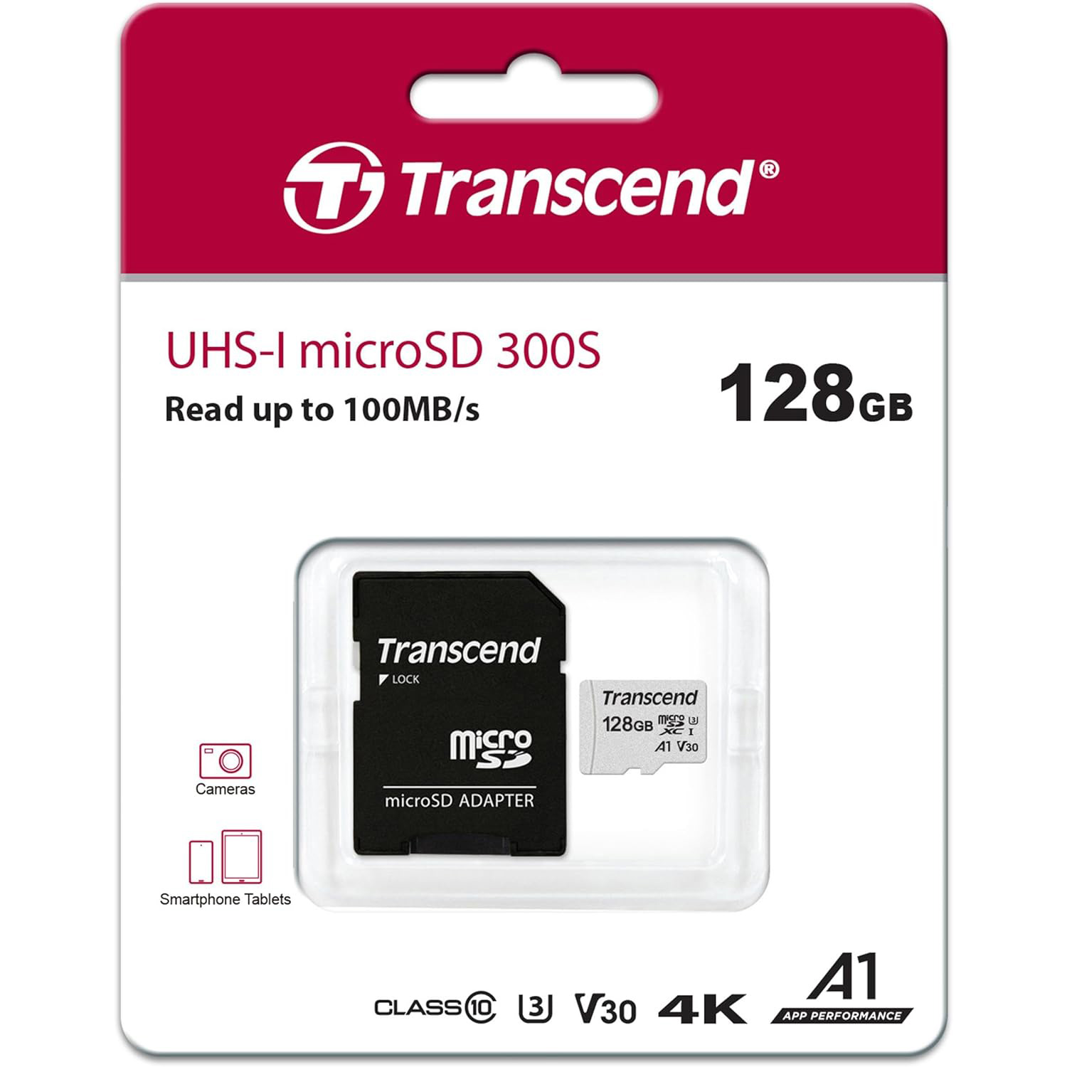 Карта пам'яті TRANSCEND microSDXC 300S 128GB UHS-I U3 V30 A1 Class 10 + SD-adapter (TS128GUSD300S-A)