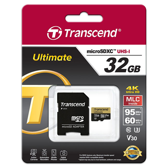 Карта пам'яті TRANSCEND microSDHC Ultimate 32GB UHS-I U3 Class 10 + SD-adapter (TS32GUSDU3M)