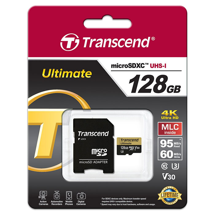 Карта памяти TRANSCEND microSDXC Ultimate 128GB UHS-I U3 Class 10 + SD-adapter (TS128GUSDU3M)